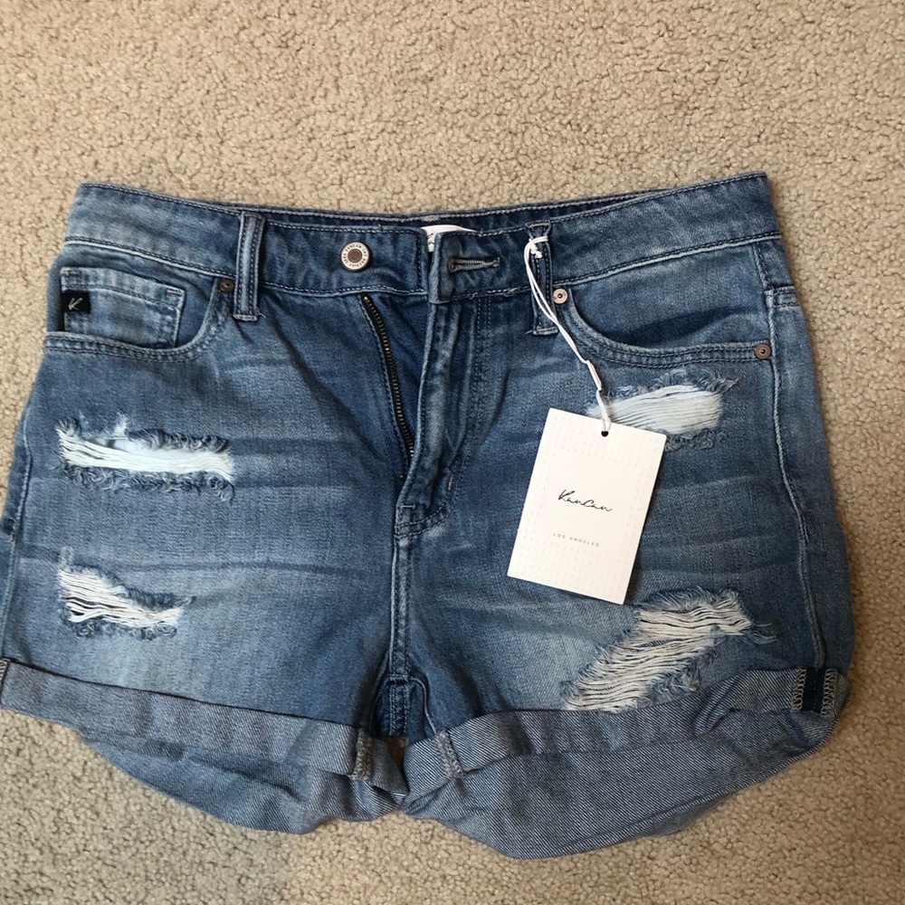 Vici Distressed Denim Blue Rolled Hem Shorts